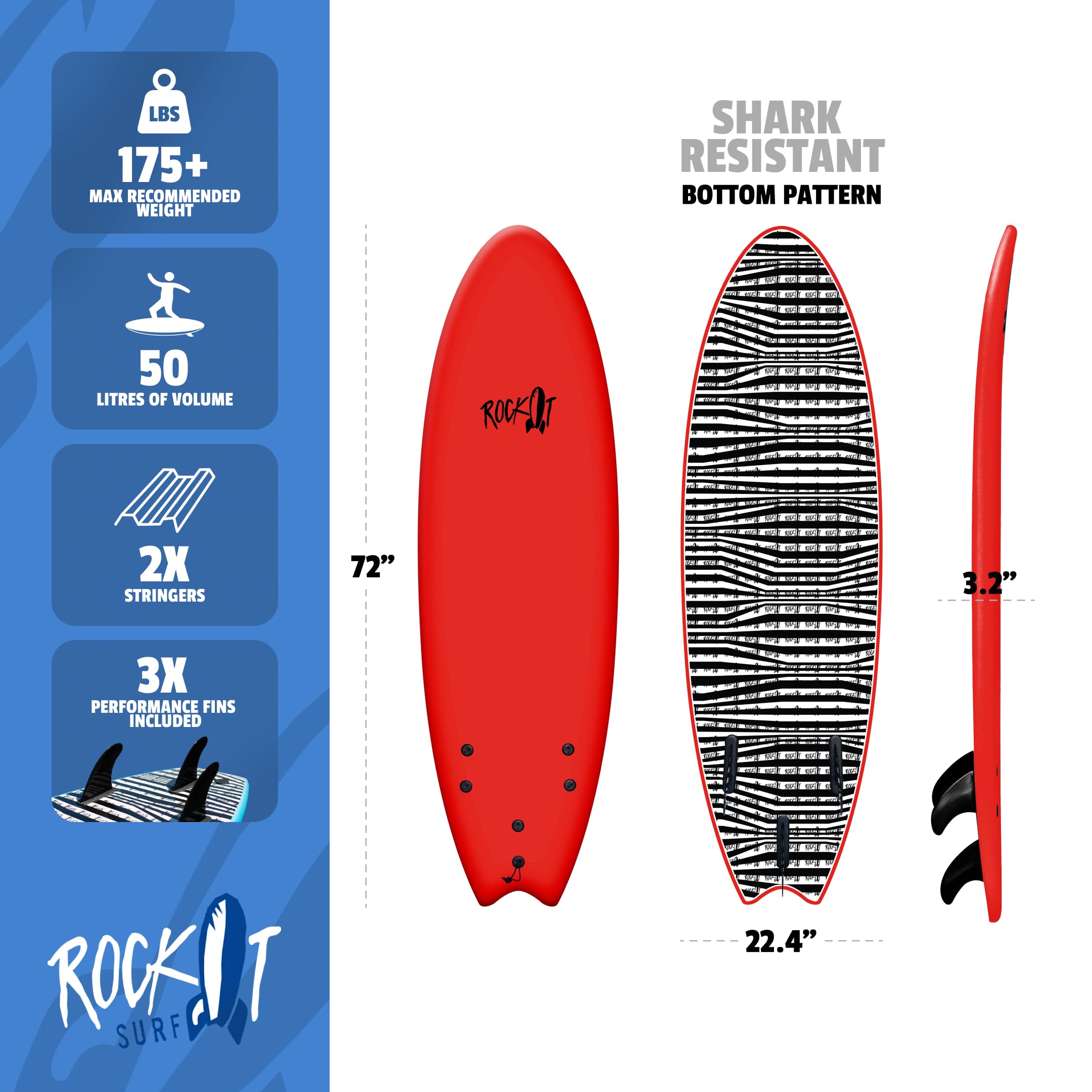 Rock-It Albert 6ft Soft Top Surfboard, Surf Board for Kids